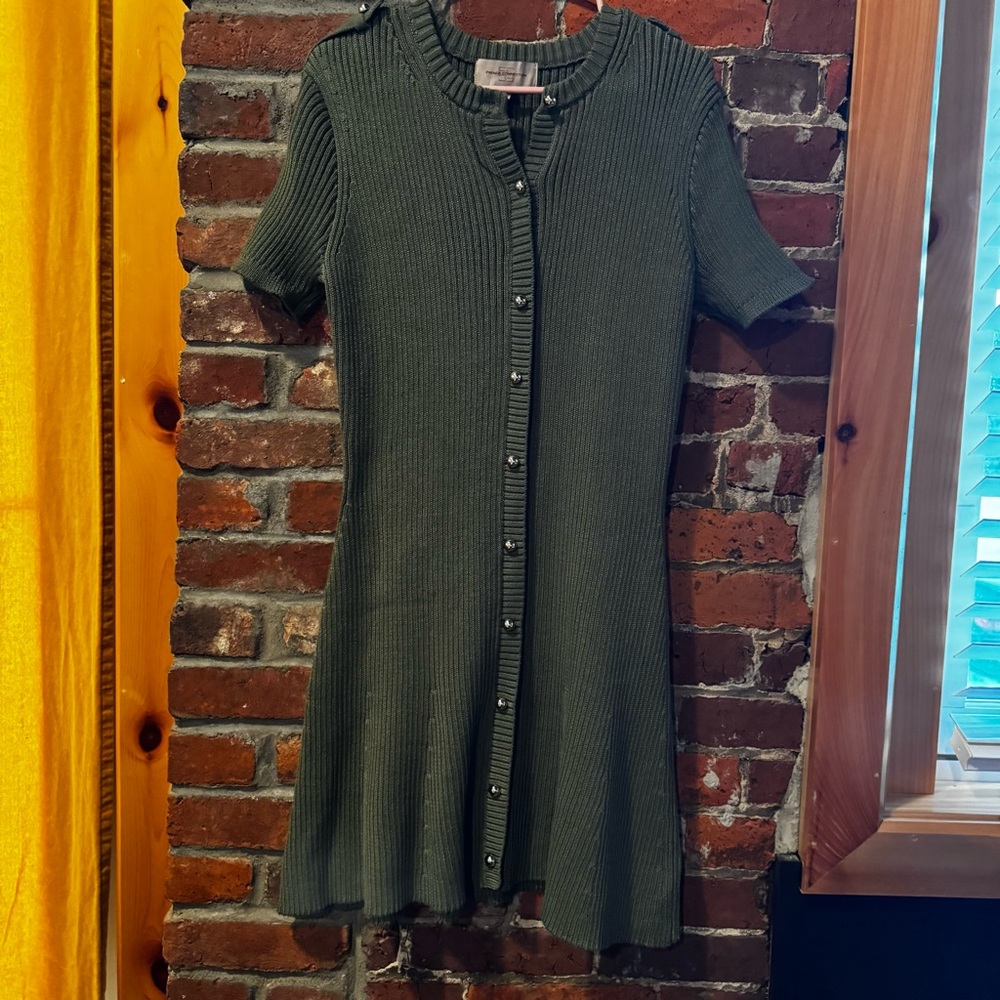 French Connection Olive Ribbed Knit sweater Dress - Picture 3 of 13